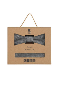 (Grau) Kids Fliege Einstecktuch Set Leinen – Geschenkverpackung Prince Bowtie