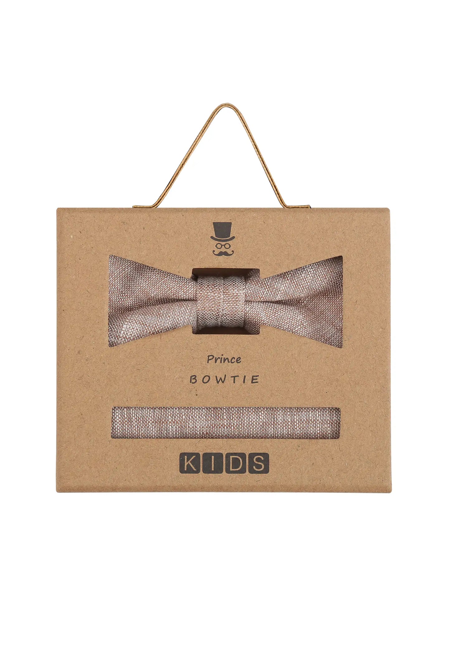 (Beige) Kids Fliege Einstecktuch Set Leinen – Geschenkverpackung Prince Bowtie
