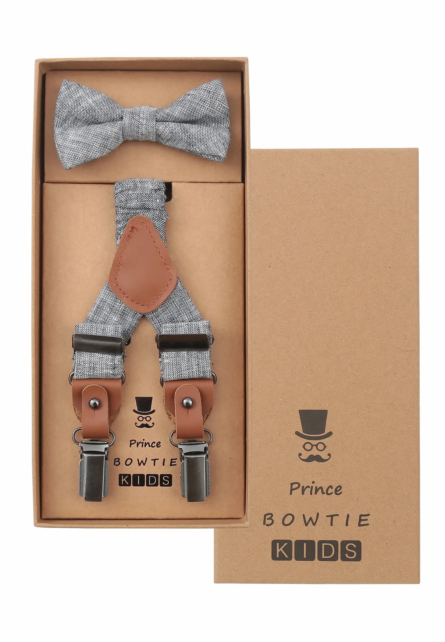 (Blau) Kids Hosenträger Set mit Fliege Leinen – Geschenkbox Prince Bowtie