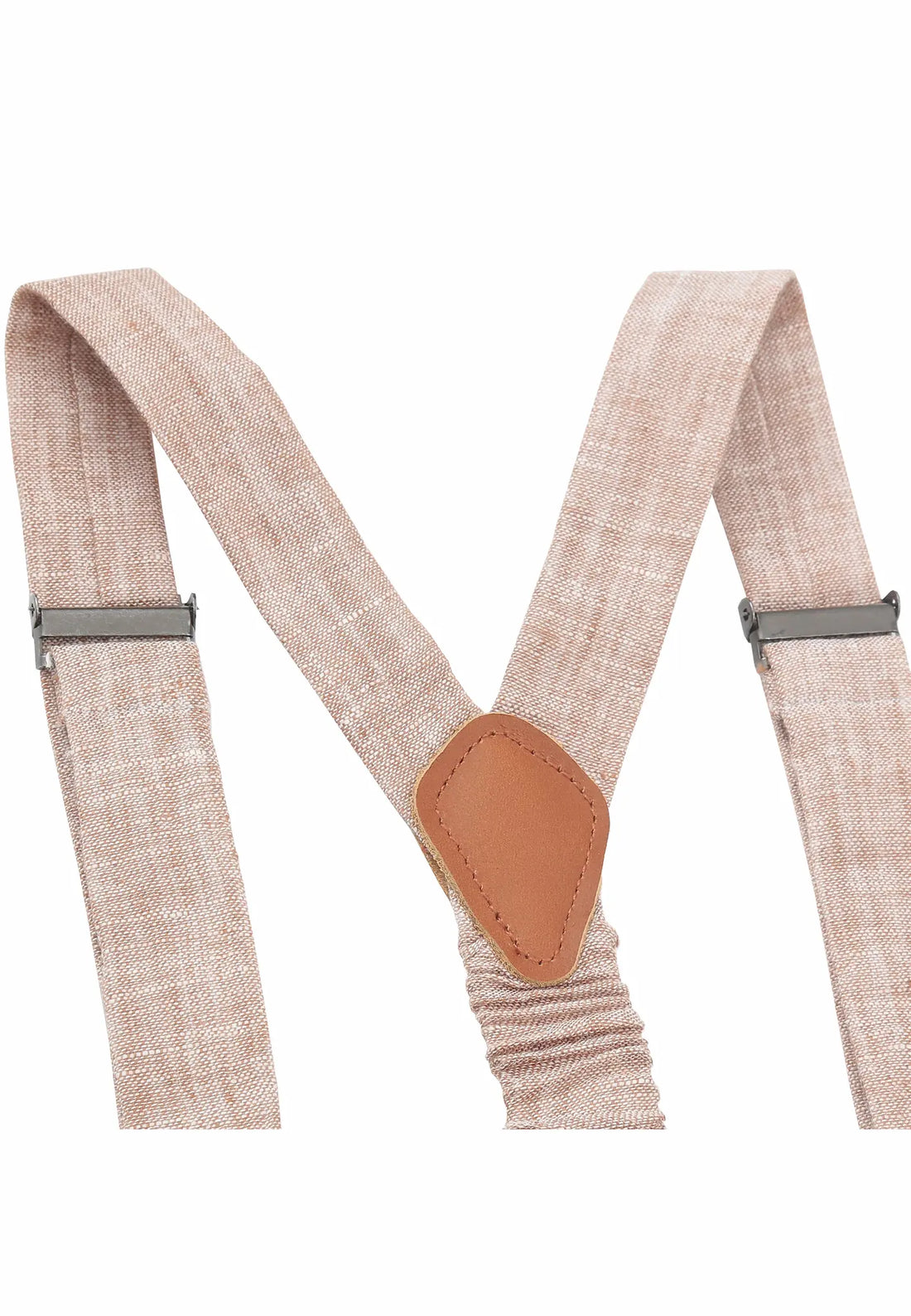 (Beige) Kids Hosenträger Leinen Detailansicht – Rindsleder Rückenteil
