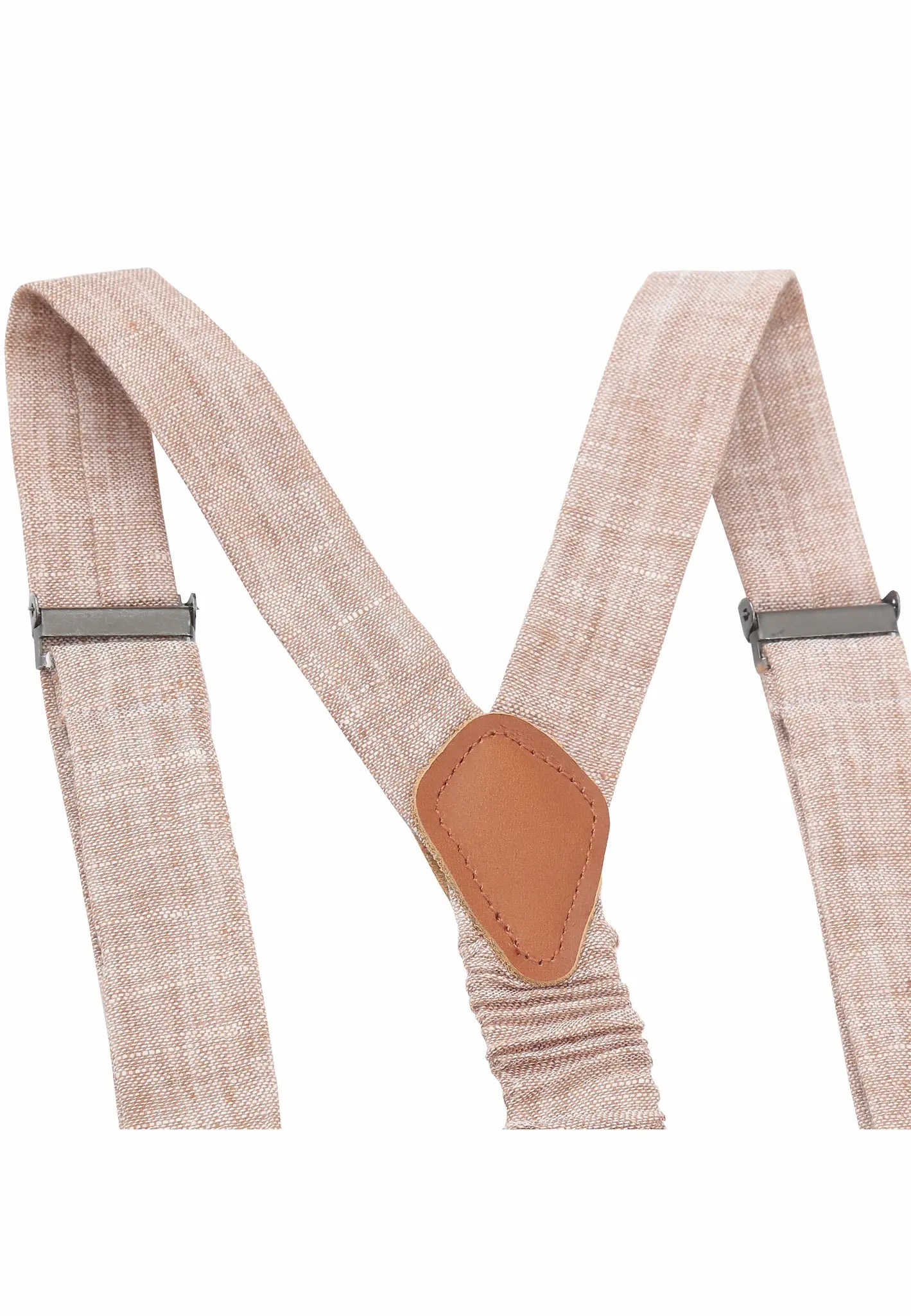 (Beige) Kids Hosenträger Leinen Detailansicht – Rindsleder Rückenteil