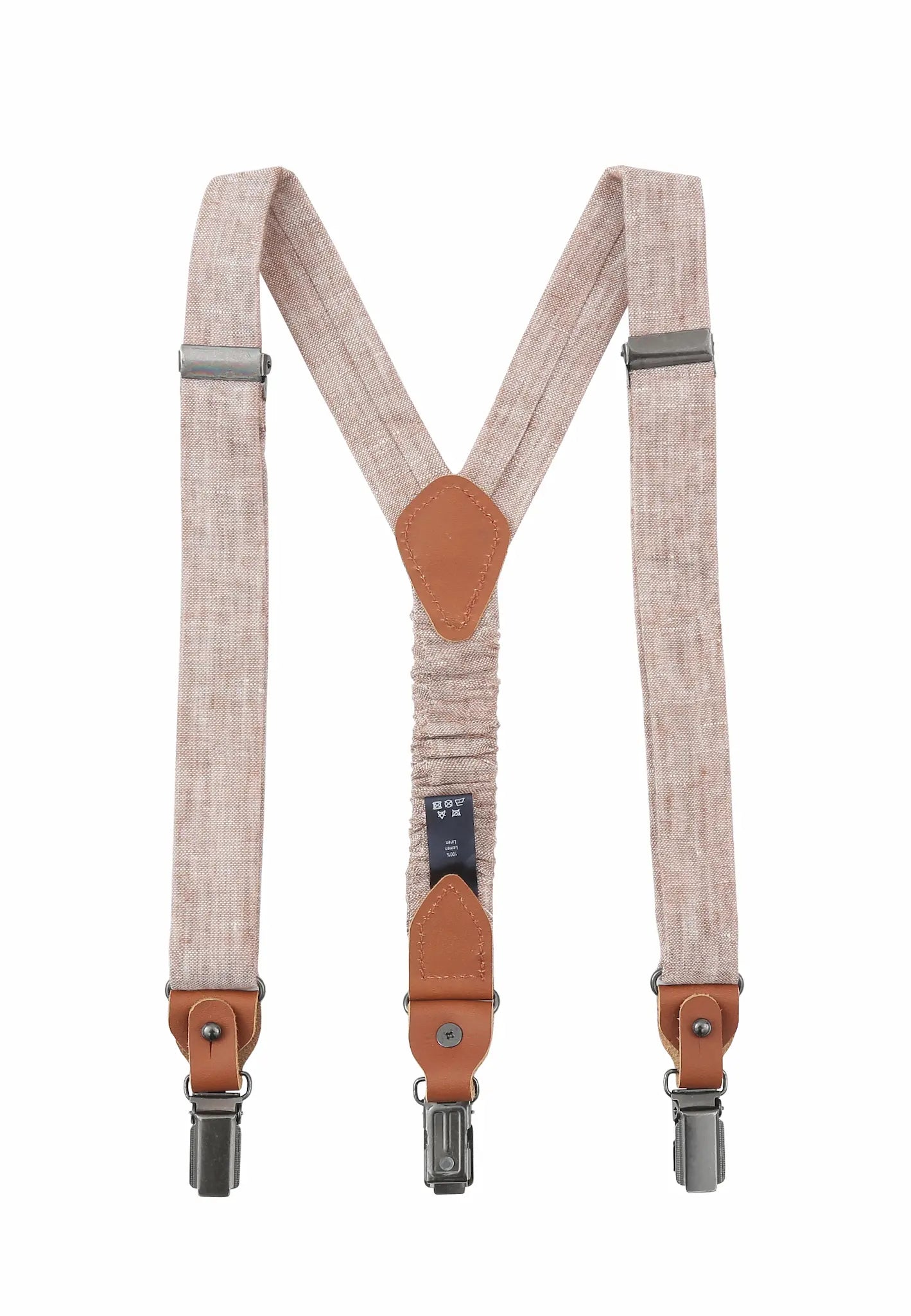 (Beige) Kids Hosenträger Leinen – Rückansicht Y-Form mit Clips