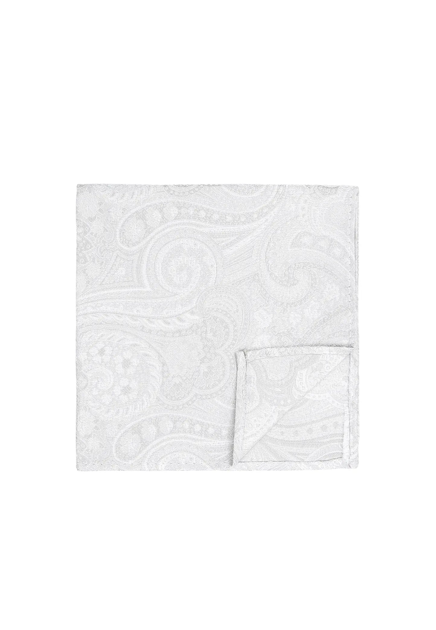 (Champagner) Einstecktuch Hochzeit Paisley Seide – Detailansicht mit Ecke umgeschlagen