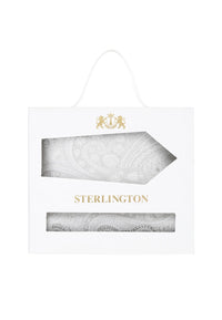 (Champagner) Krawatte Einstecktuch Set Paisley Seide – Sterlington Geschenkbox Frontalansicht