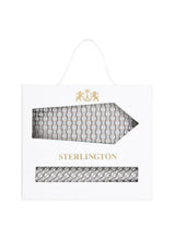 (Silber) Krawatte Einstecktuch Set Kreise Seide – Sterlington Geschenkbox Frontalansicht