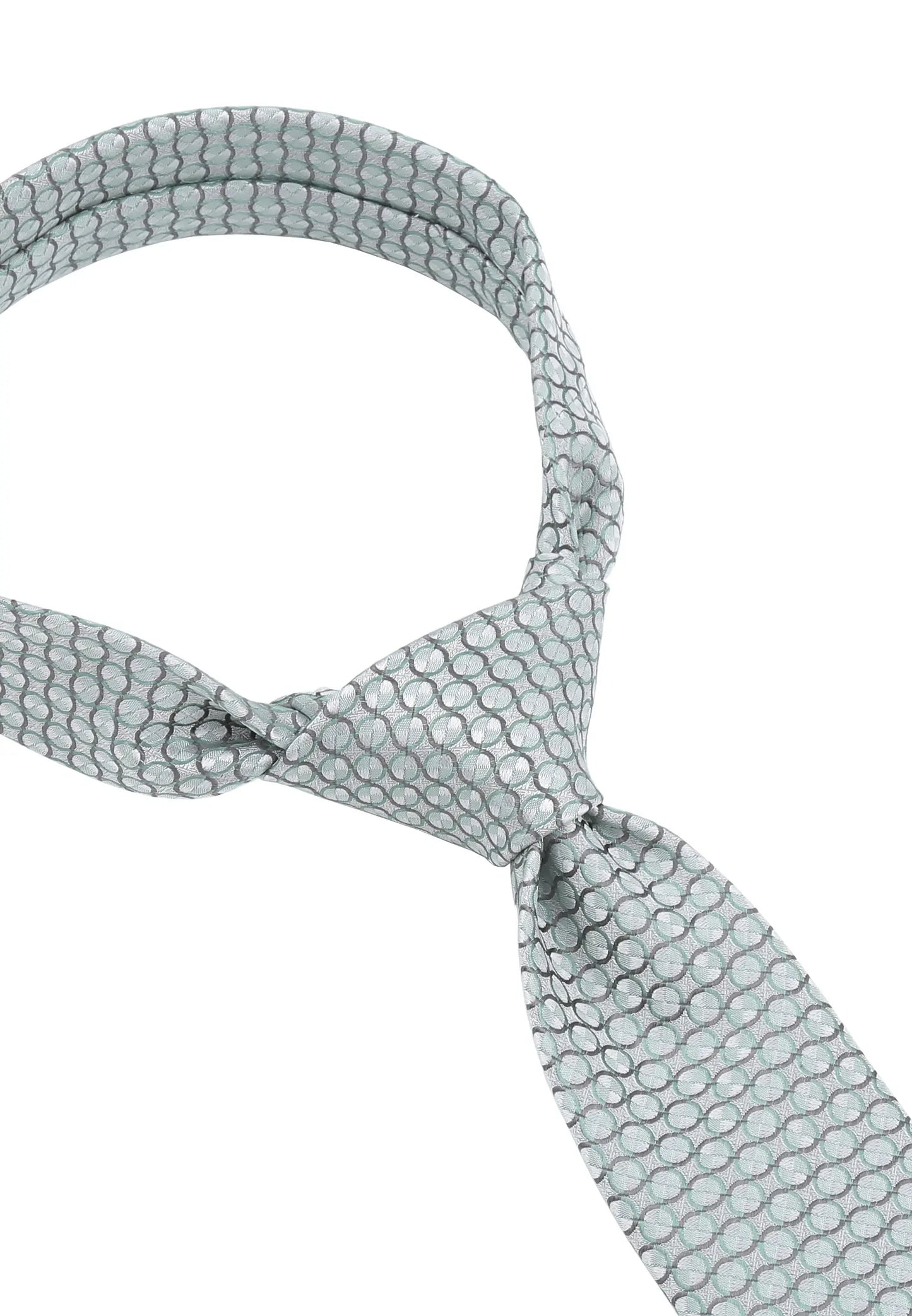 (Grün) Hochzeitskrawatte Kreise Seide – Detailansicht gebundener Knoten