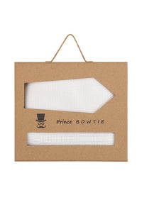 (Off-White) Krawatte Einstecktuch Set Herren Mikromuster Seide – Geschenkverpackung Prince Bowtie