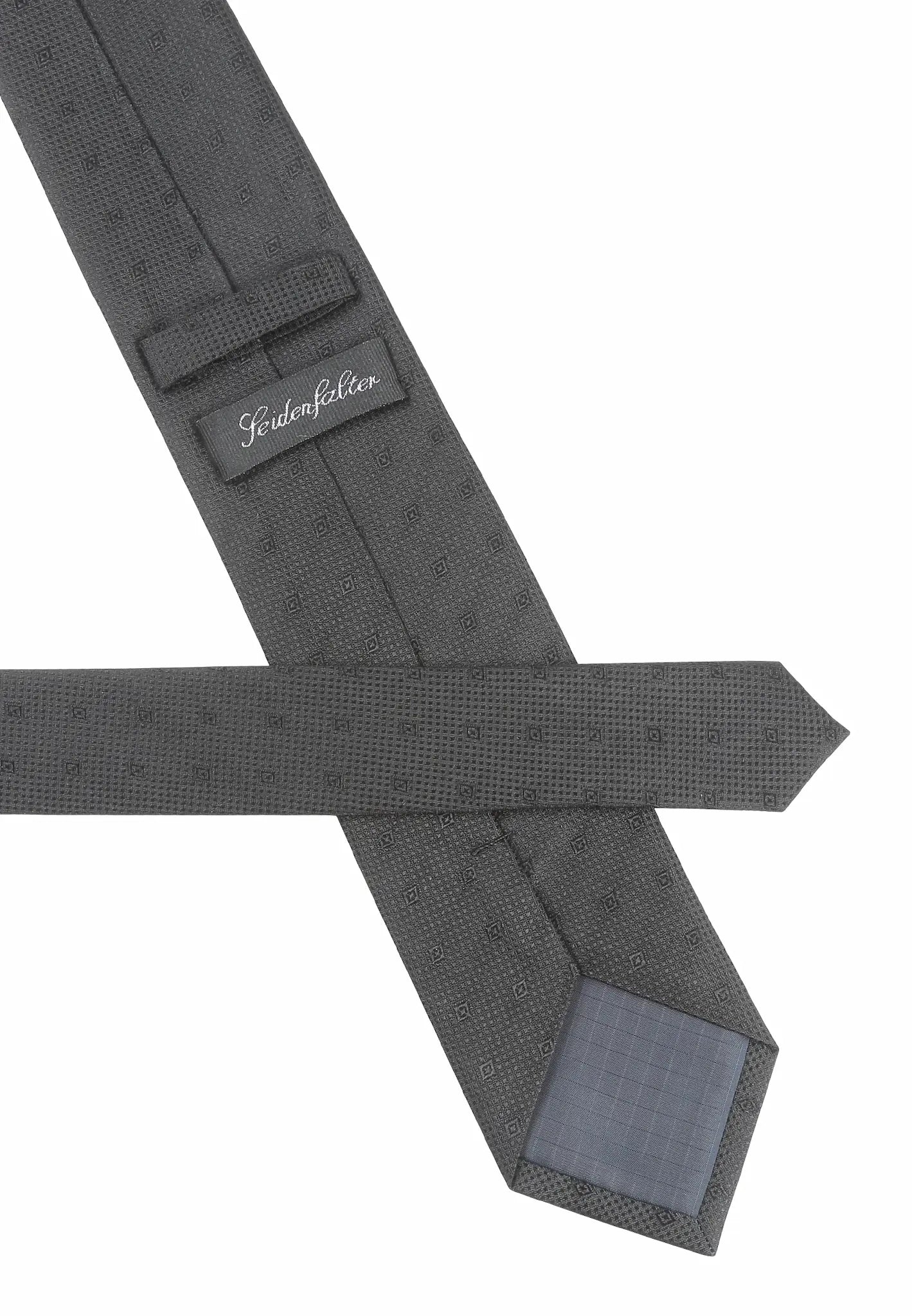 (Schwarz Mikrostruktur) Rückseite Trauerkrawatte schwarz aus Seide mit Label, 7,5cm