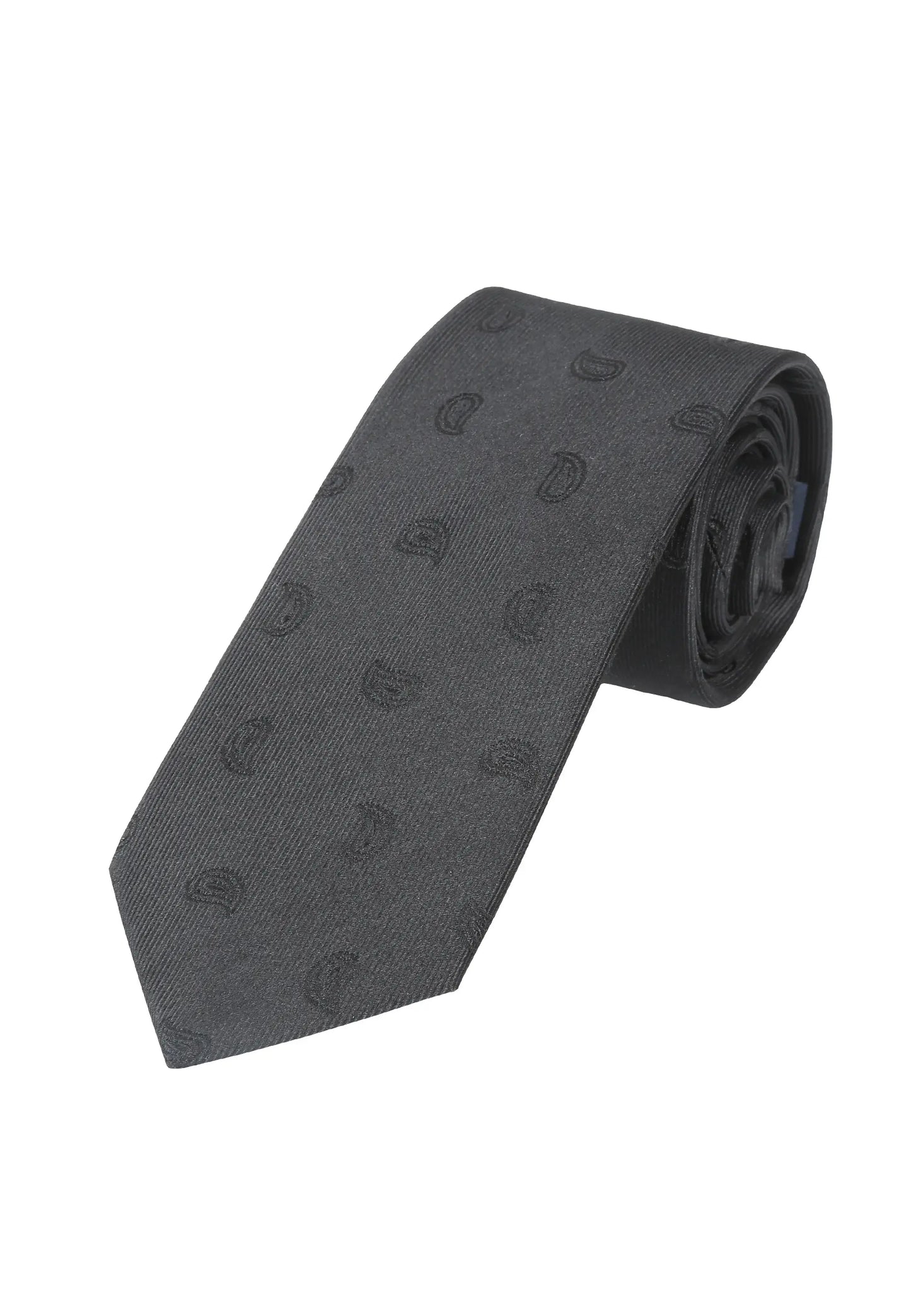 (Schwarz Paisley) Schwarze Trauerkrawatte aus 100% Seide mit Ton-in-Ton Muster, 7,5cm