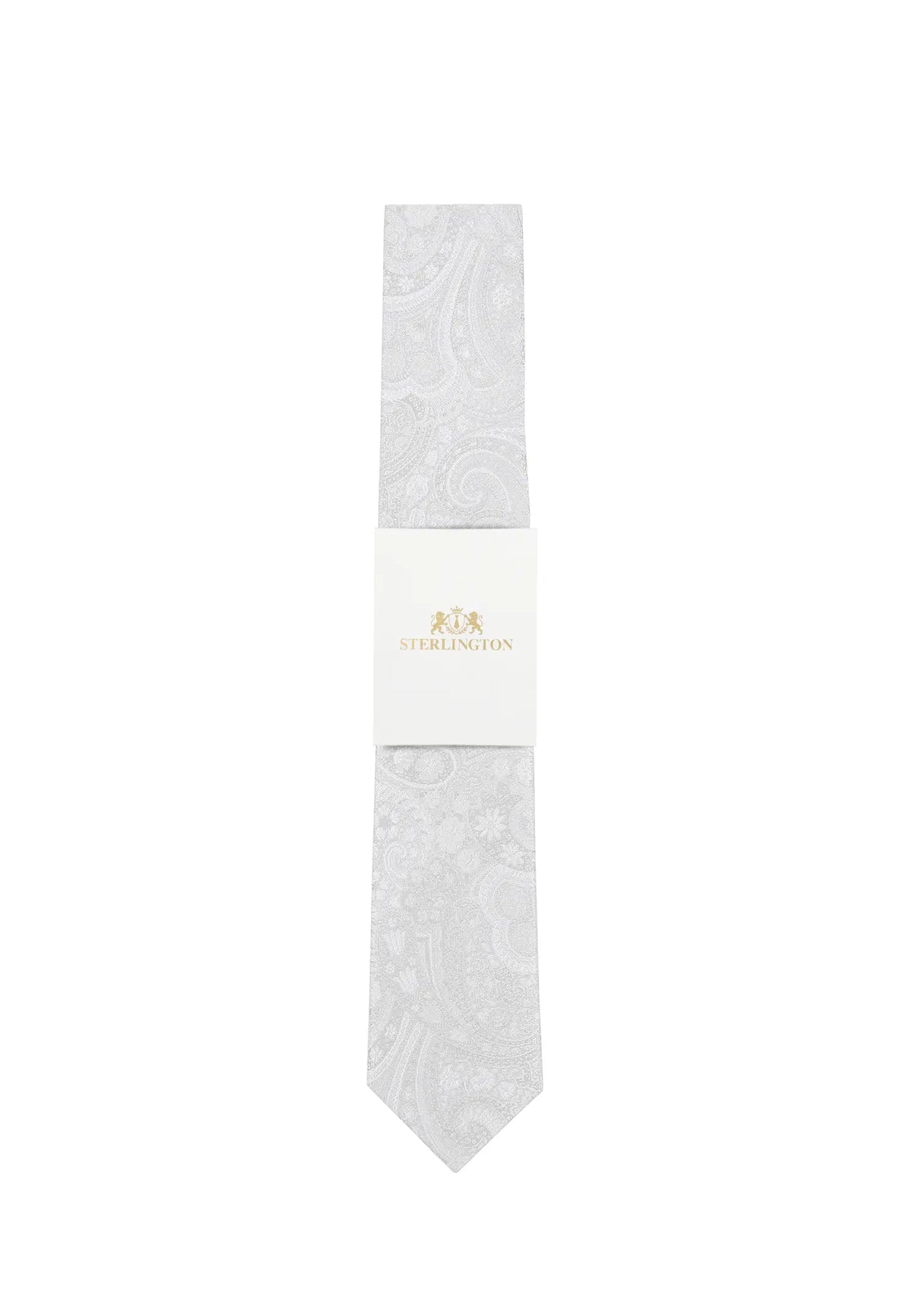 (Champagner) Hochzeitskrawatte Sterlington Paisley – mit Banderole Gesamtansicht