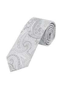 (Silber) Hochzeitskrawatte Herren Paisley Seide – gerollt Gesamtansicht