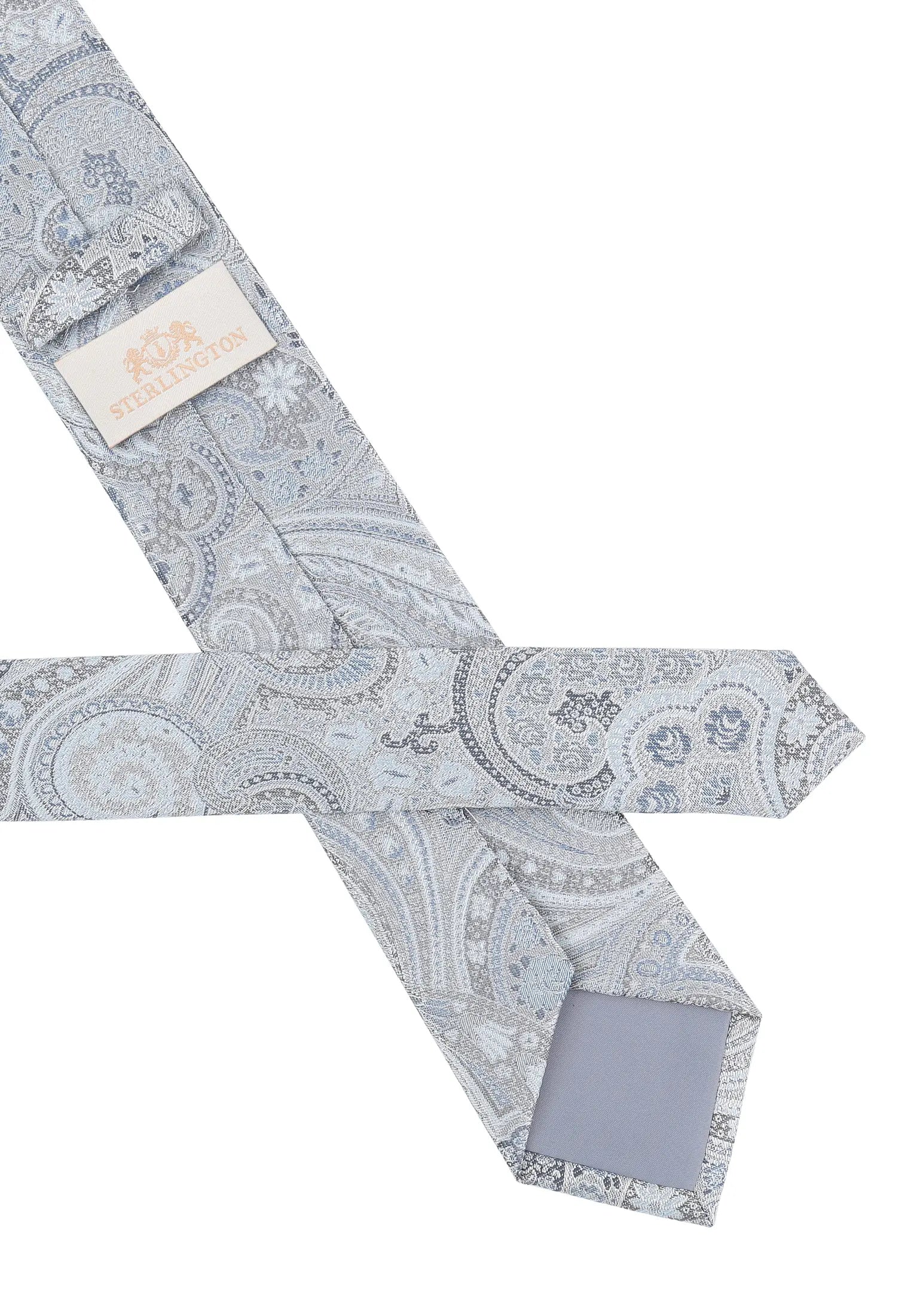 (Blau) Krawatte Herren Paisley Seide – Rückseite mit Sterlington Label
