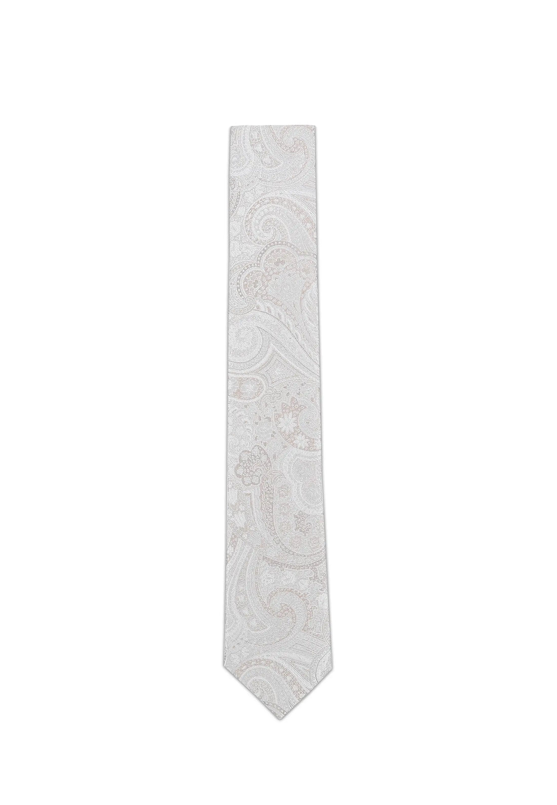 (Beige) Krawatte Hochzeit Paisley Seide – Frontalansicht gerade ausgelegt