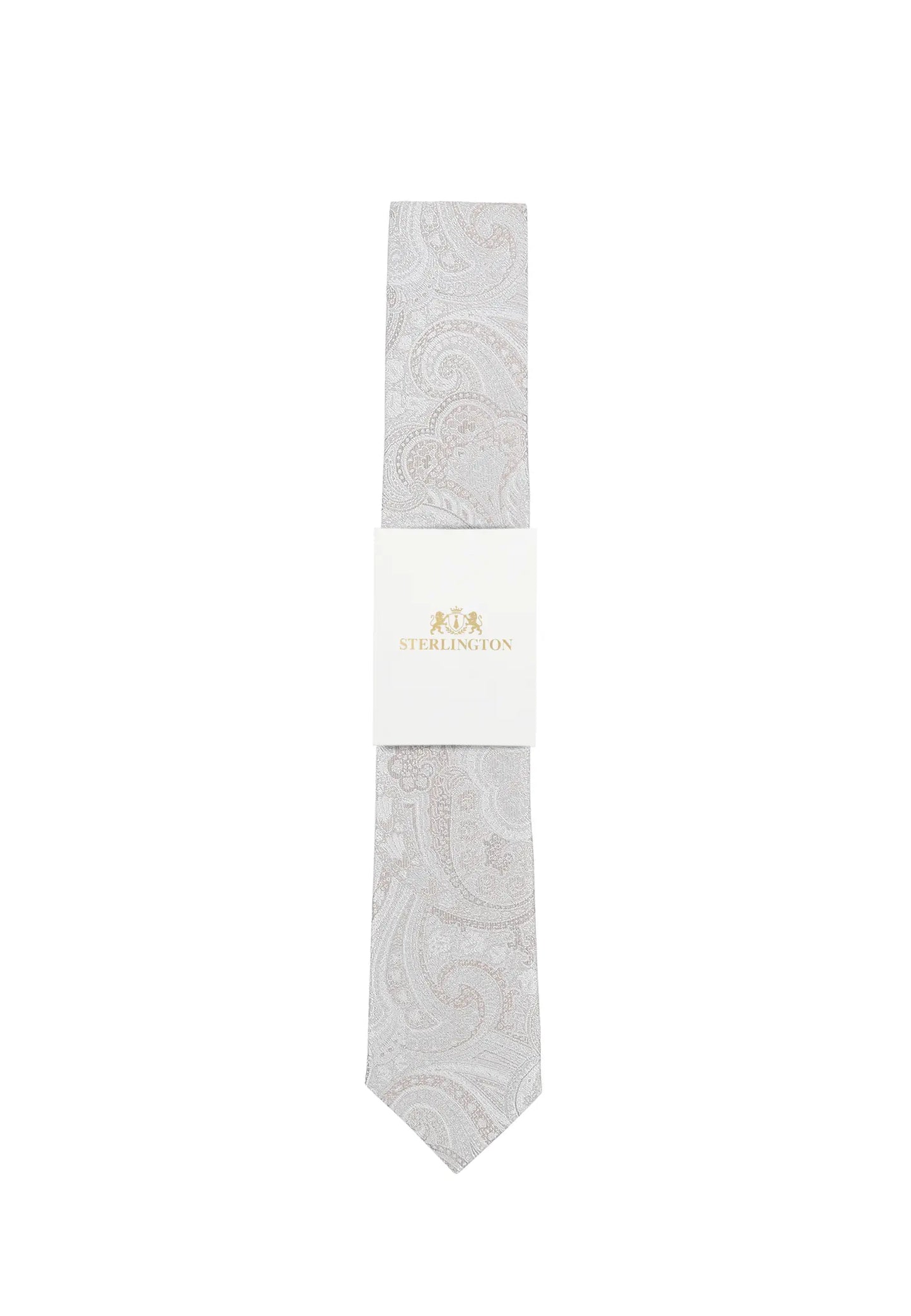 (Beige) Hochzeitskrawatte Sterlington Paisley – mit Banderole Gesamtansicht
