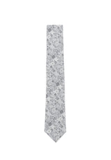 (Silber) Krawatte Hochzeit Floral Seide – Frontalansicht gerade ausgelegt