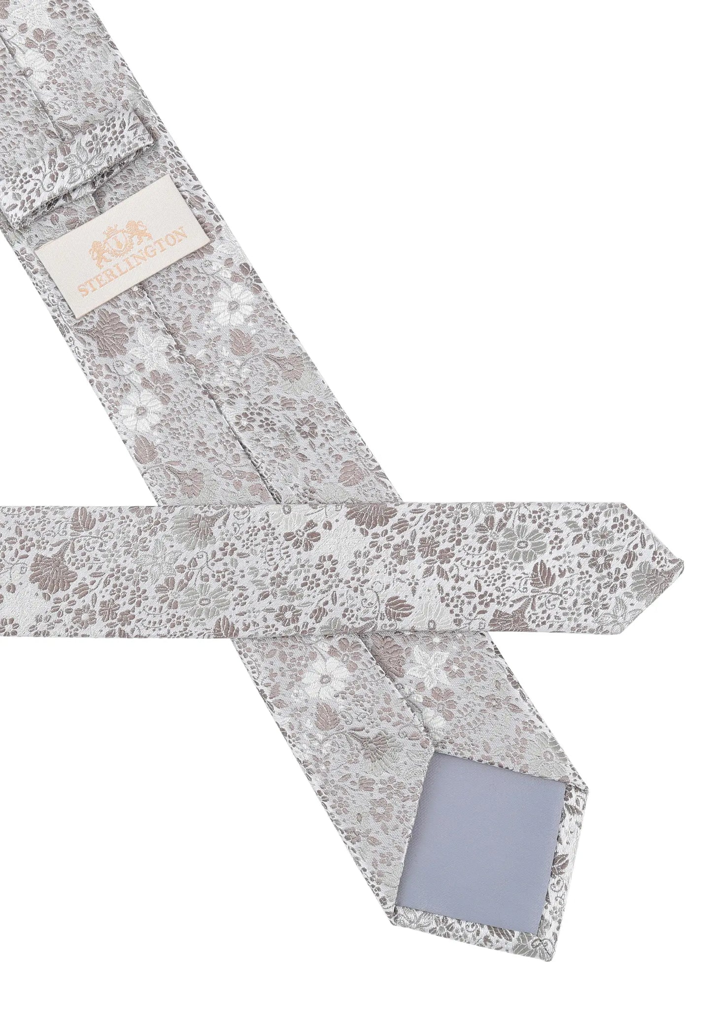 (Taupe) Krawatte Herren Floral Seide – Rückseite mit Sterlington Label