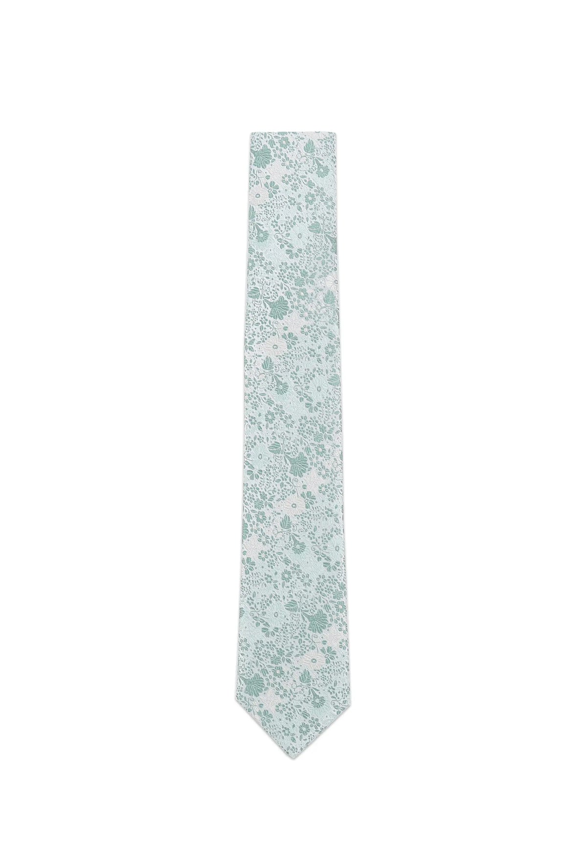 (Mint) Krawatte Hochzeit Floral Seide – Frontalansicht gerade ausgelegt