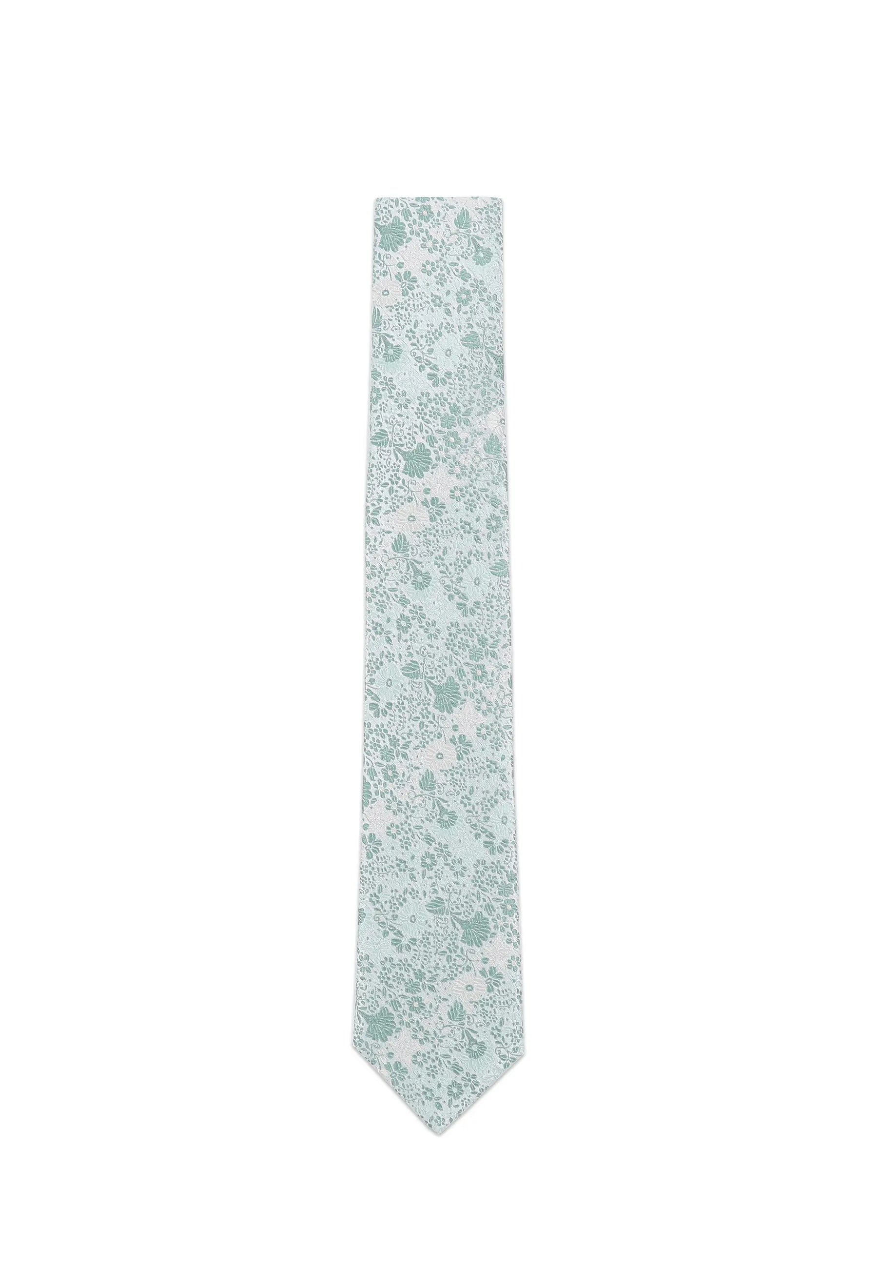 (Mint) Krawatte Hochzeit Floral Seide – Frontalansicht gerade ausgelegt