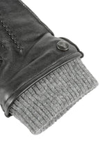 (Schwarz) Lederhandschuhe Herren mit Strickbund – Druckknopf am Bund