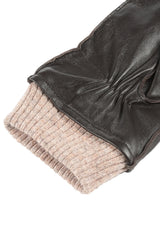 (Dunkelbraun) Lederhandschuhe Herren mit Strickbund – Strickbund und geraffte Handgelenkpartie