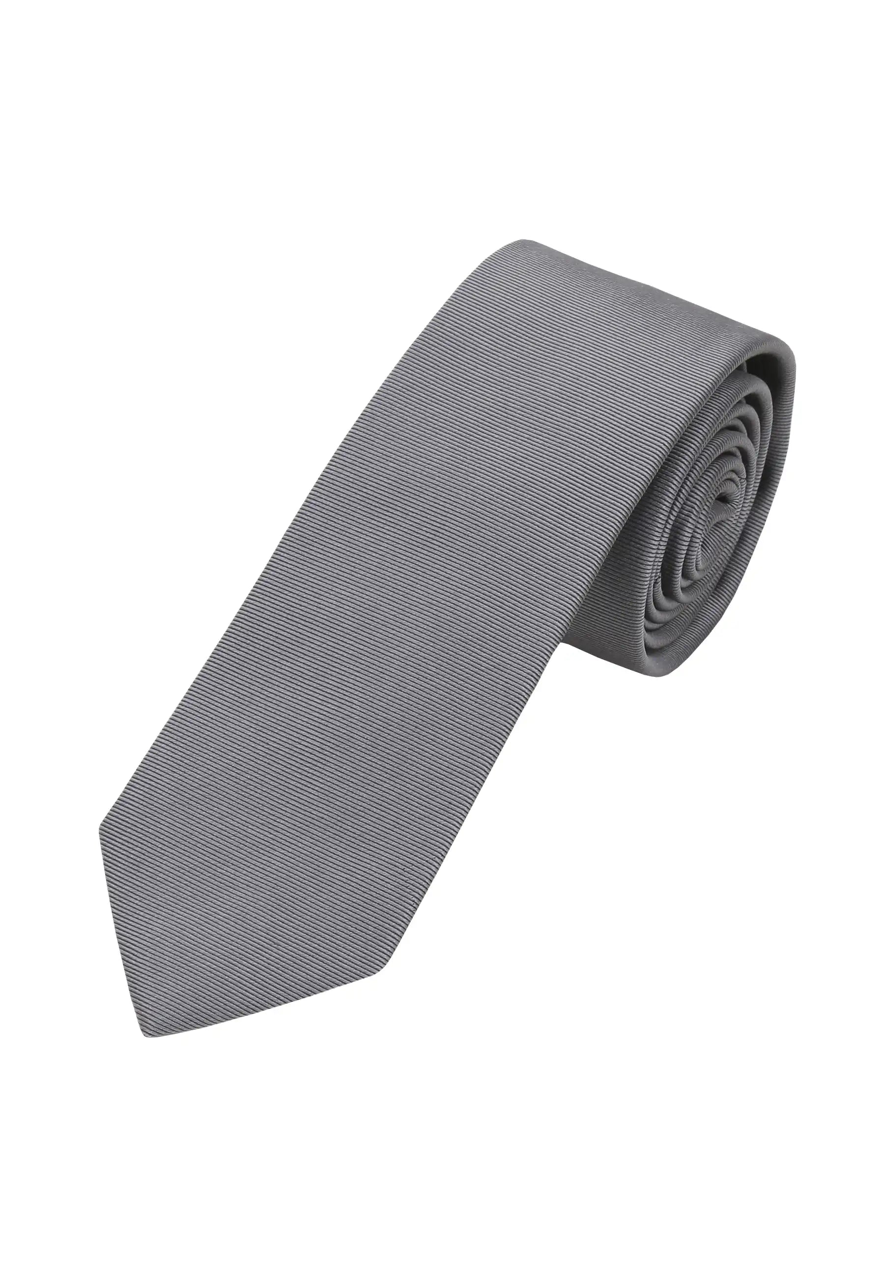 (Grau) Uni Seidenkrawatte Herren 6cm schmal aufgerollt