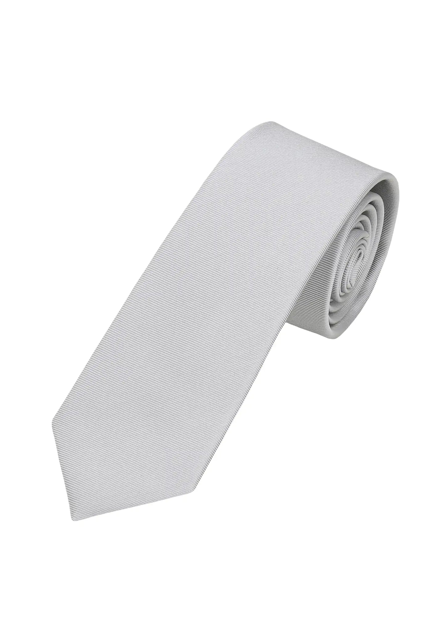 (Hellgrau) Uni Seidenkrawatte Herren 6cm schmal aufgerollt
