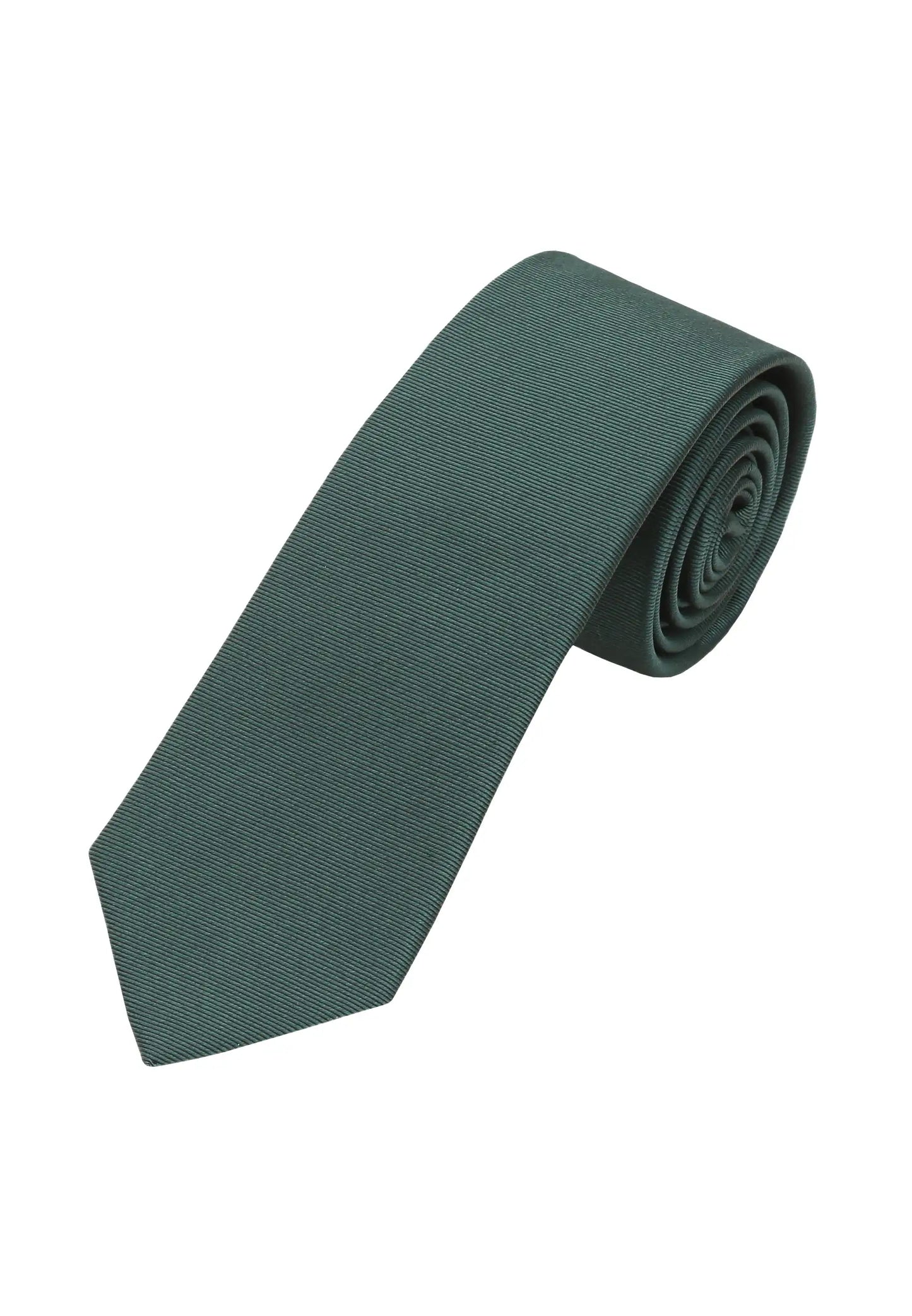 (Dunkelgrün) Uni Seidenkrawatte Herren 6cm schmal aufgerollt