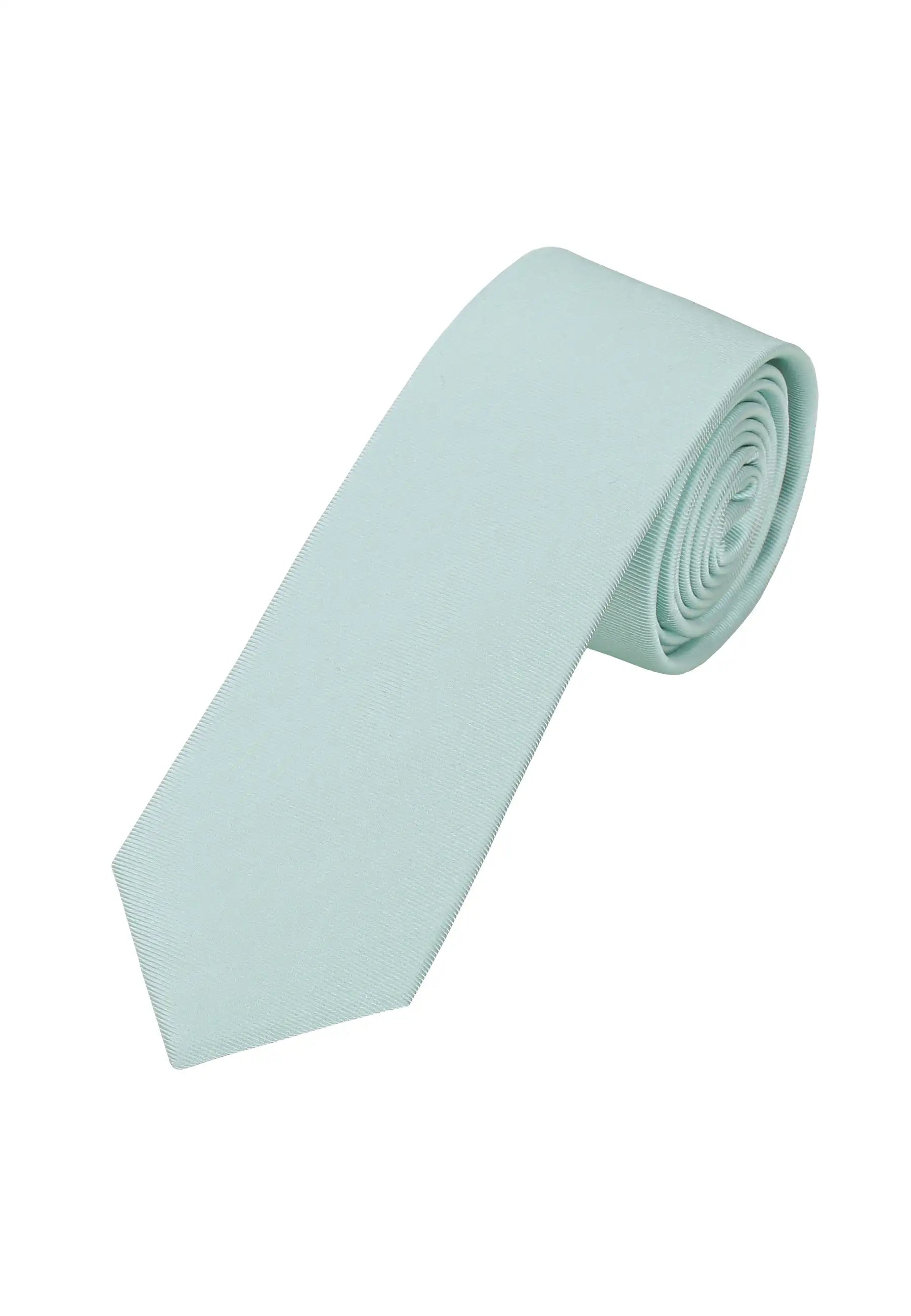 (Mint) Schmale Seidenkrawatte in Mint gerollt, Uni in Pastellfarbe