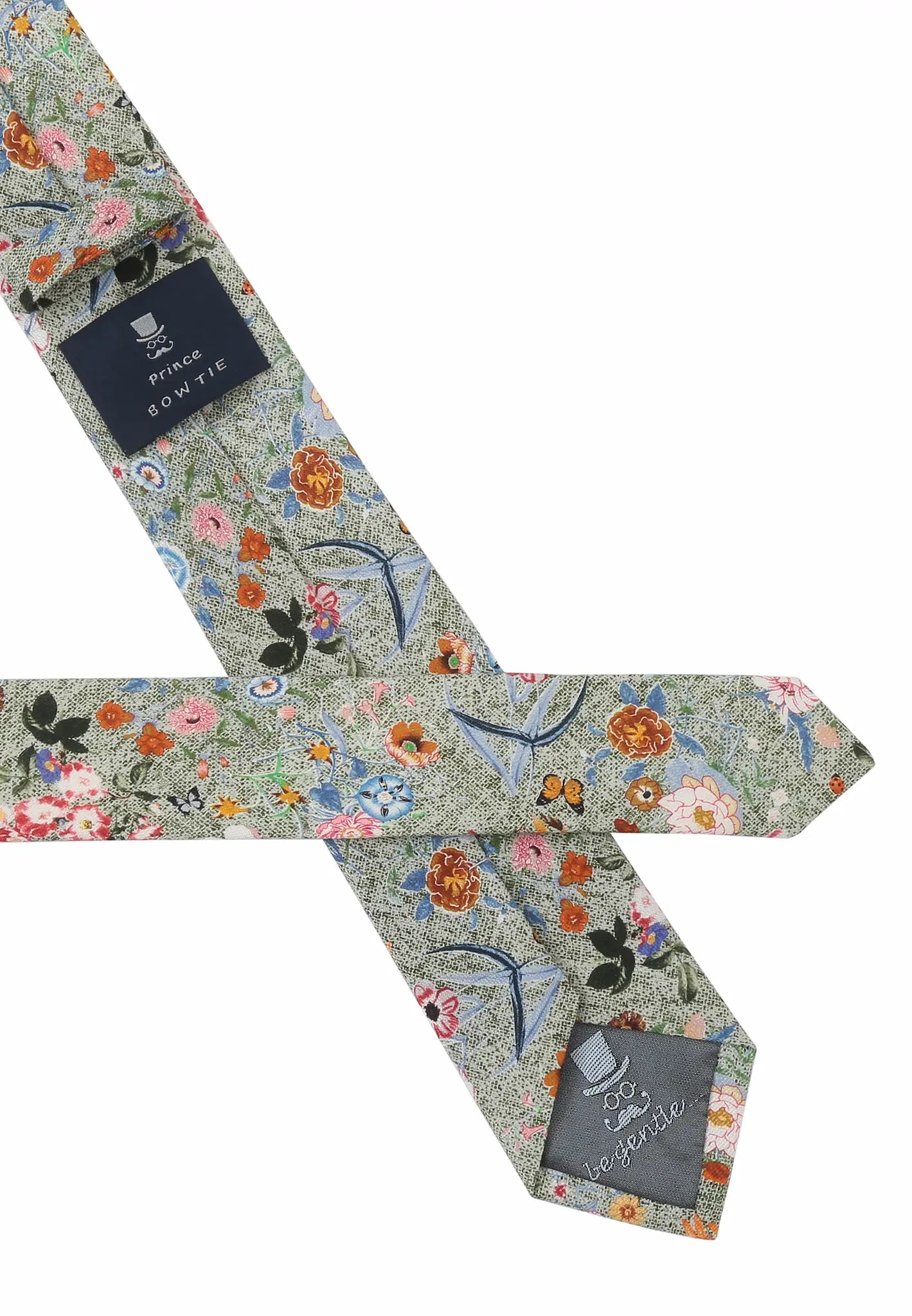(Grün) Krawatte Herren Blumenmuster – Rückseite mit Label