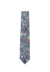 (Blau) Krawatte Herren floral Seide Baumwolle – Frontalansicht