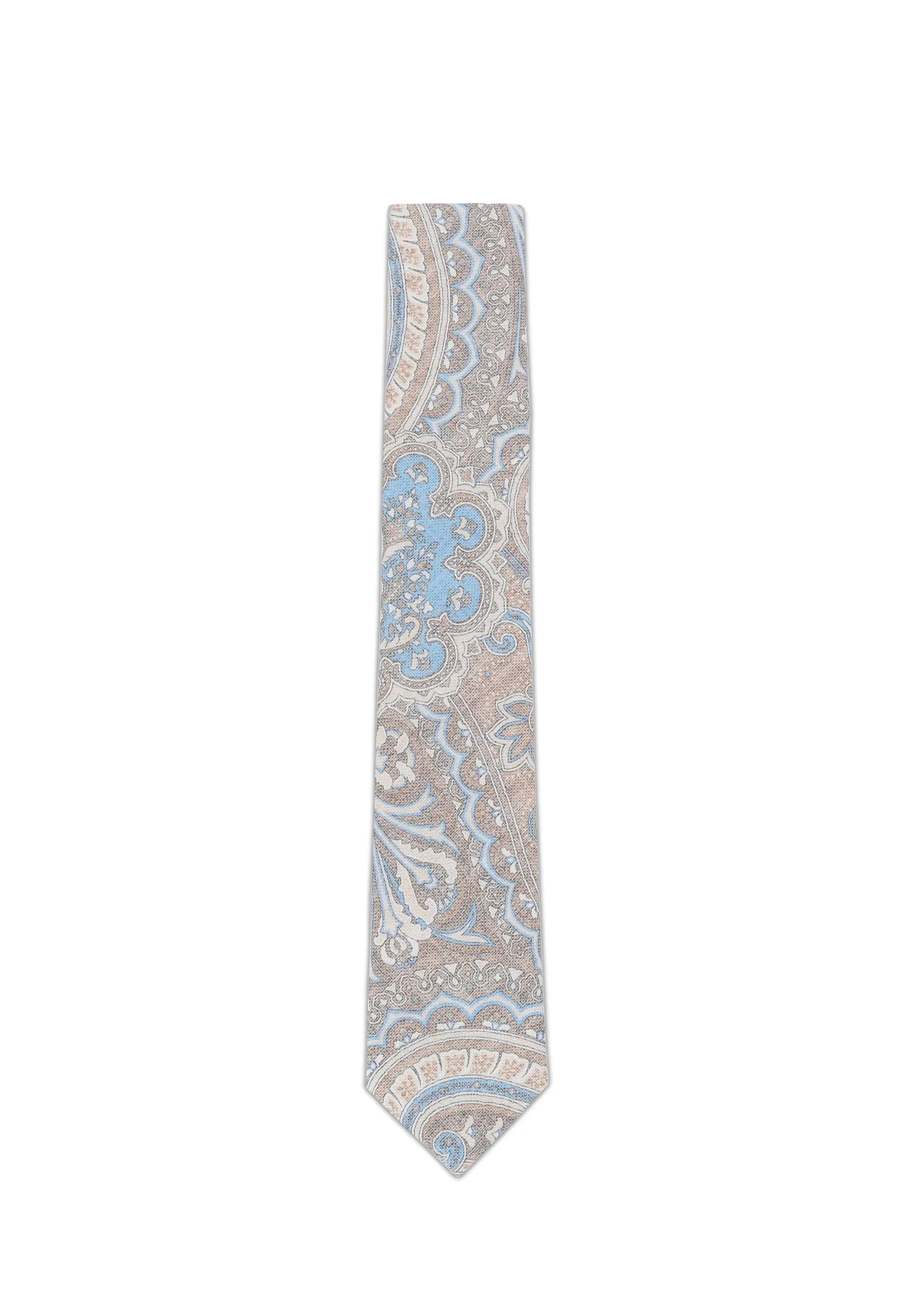 (Beige) Krawatte Paisley-Muster Baumwolle 6 cm – Gesamtansicht