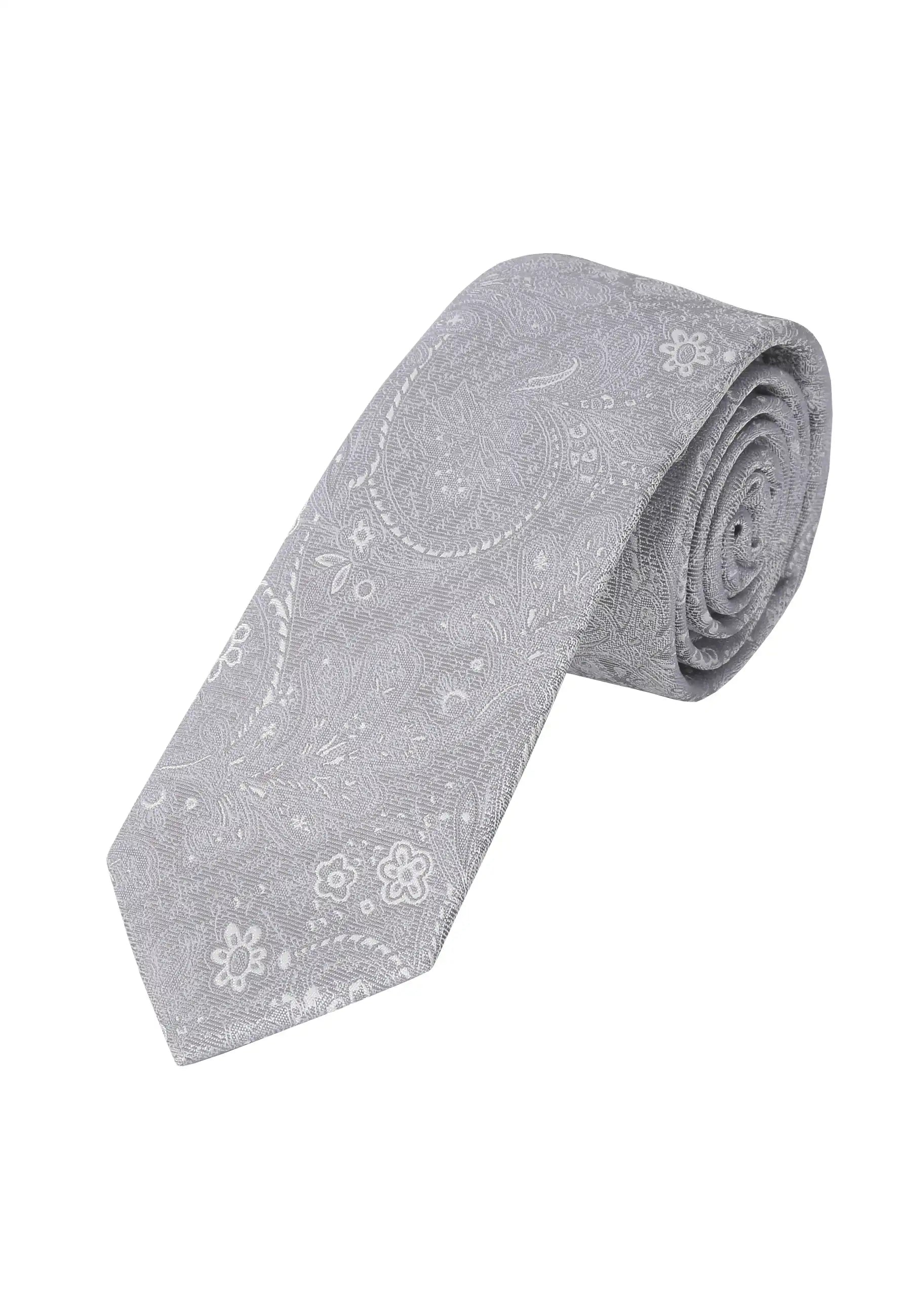 (Hellgrau) Krawatte Herren Paisley Seide – gerollt