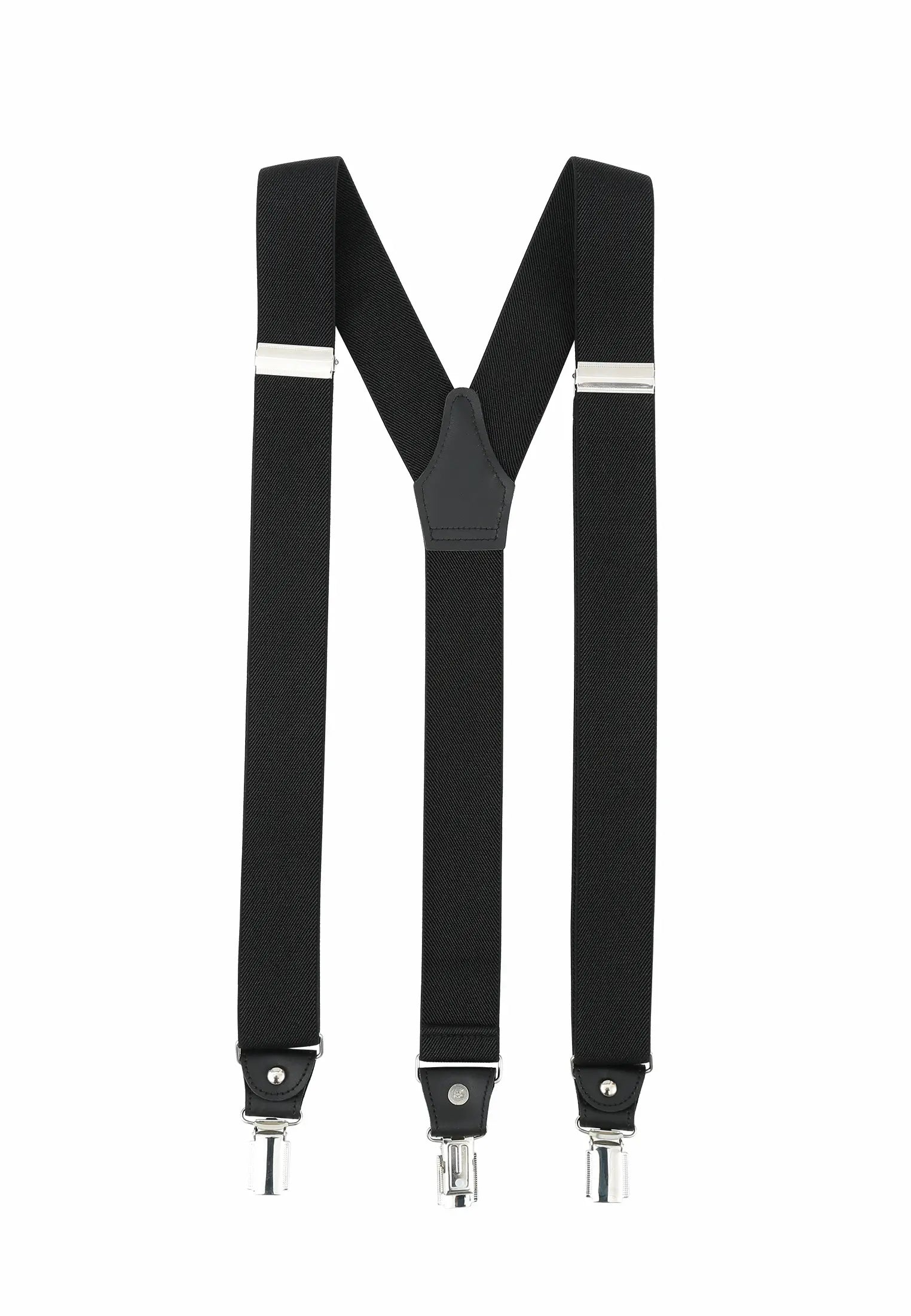 (Schwarz) Hosenträger Herren festlich – Y-Form mit Clips und Lederdetails