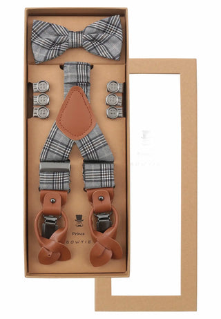 Hosenträger-Set Grau für Herren – Glencheck