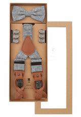 (Blau) Hosenträger Set Herren Leinen mit Fliege – Geschenkbox Prince Bowtie