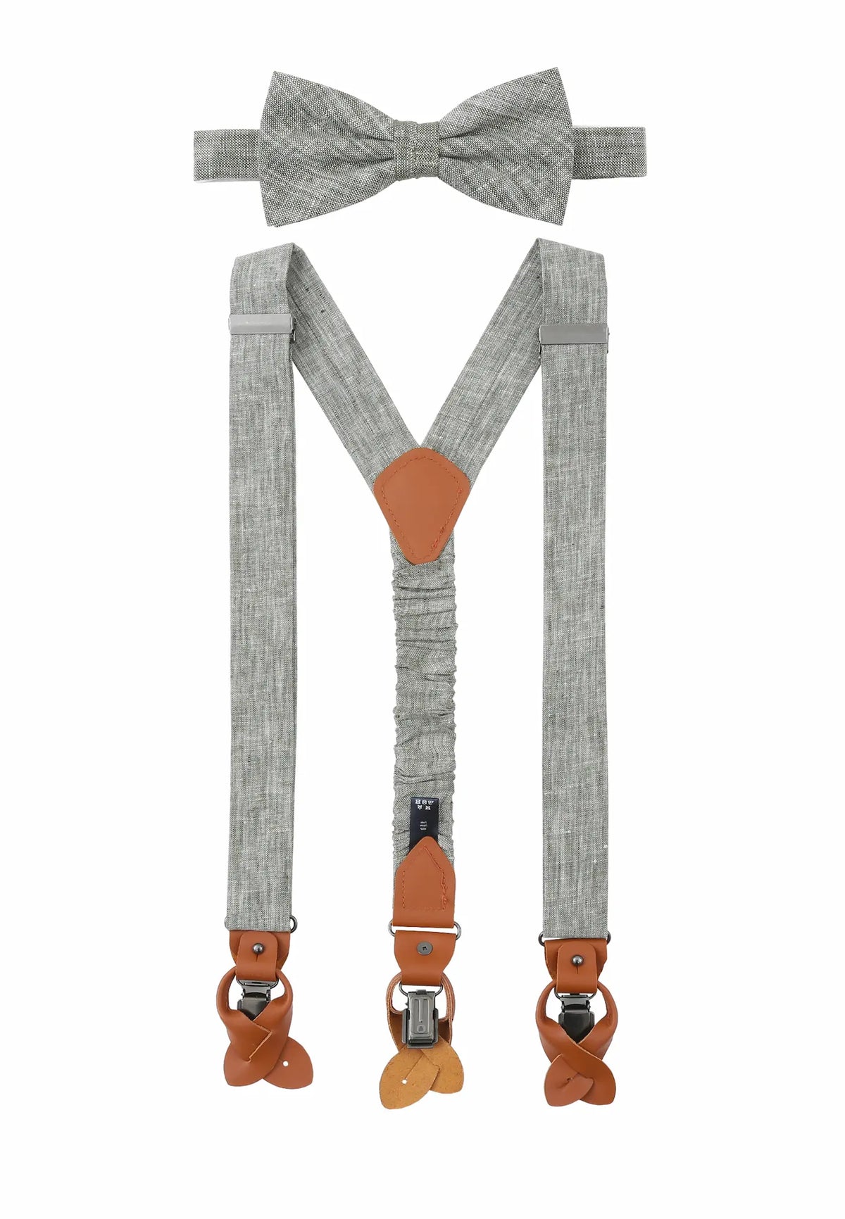(Mint) Hosenträger und Fliege Herren Leinen – Y-Form mit Lederdetails