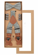 (Mint) Hosenträger Set Herren Leinen mit Fliege – Geschenkbox Prince Bowtie