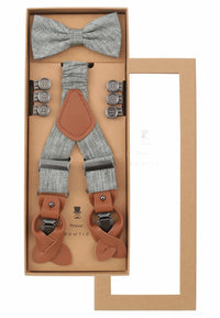 (Mint) Hosenträger Set Herren Leinen mit Fliege – Geschenkbox Prince Bowtie