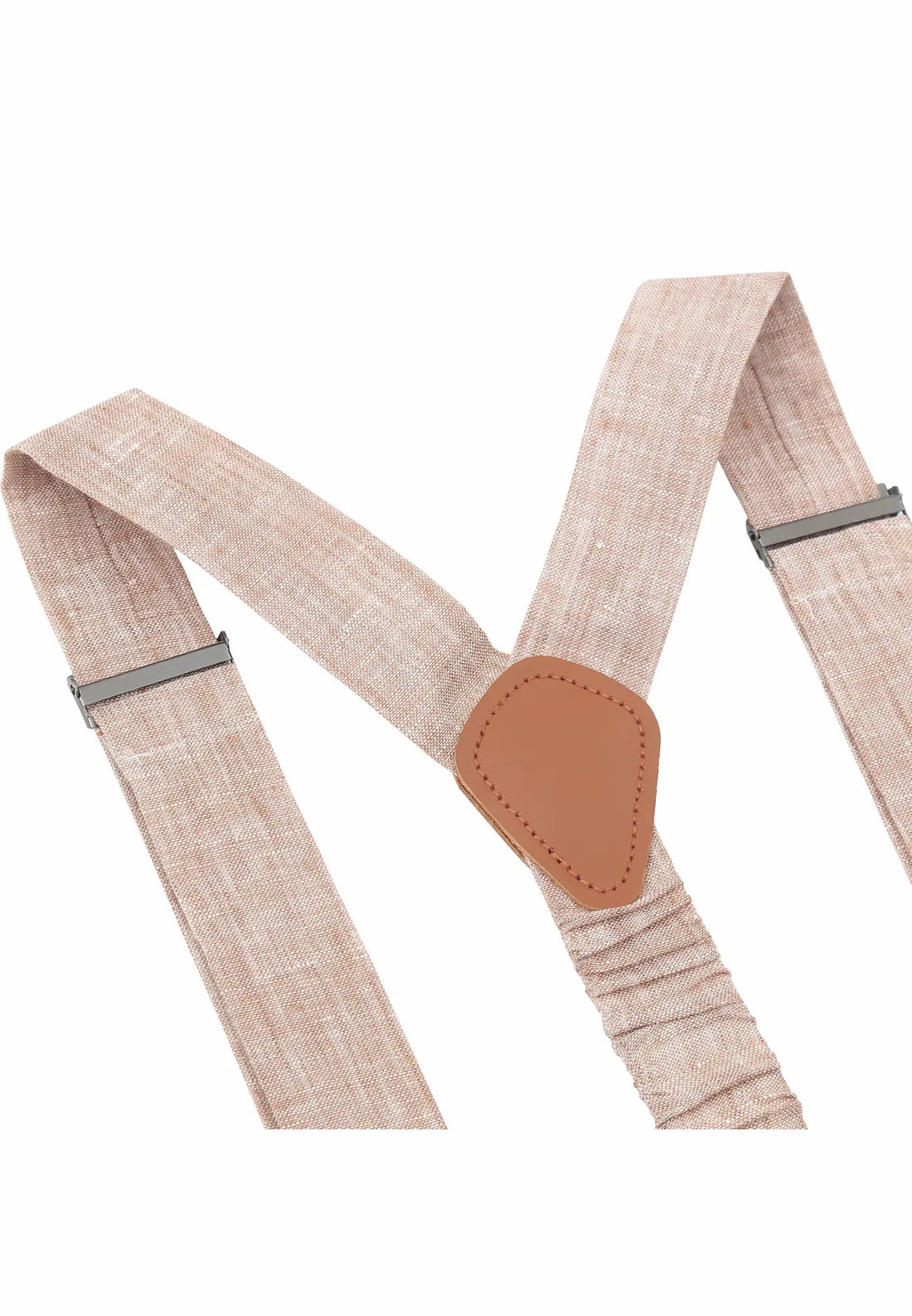 (Beige) Hosenträger Leinen Detailansicht – Rindsleder Rückenteil