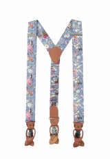 (Blau) Hosenträger Herren Blumenmuster – Rückansicht Y-Form mit Clips