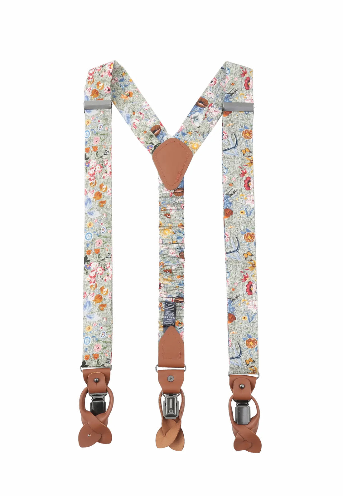 (Grün) Hosenträger Herren Blumenmuster – Rückansicht Y-Form mit Clips