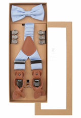 (Hellblau) Hosenträger Set Herren mit Fliege Mikromuster Seide – Geschenkbox Prince Bowtie