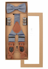 (Dunkelblau) Hosenträger Set Herren mit Fliege Mikromuster Seide – Geschenkbox Prince Bowtie