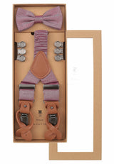 (Bordeaux) Hosenträger Set Herren mit Fliege Mikromuster Seide – Geschenkbox Prince Bowtie