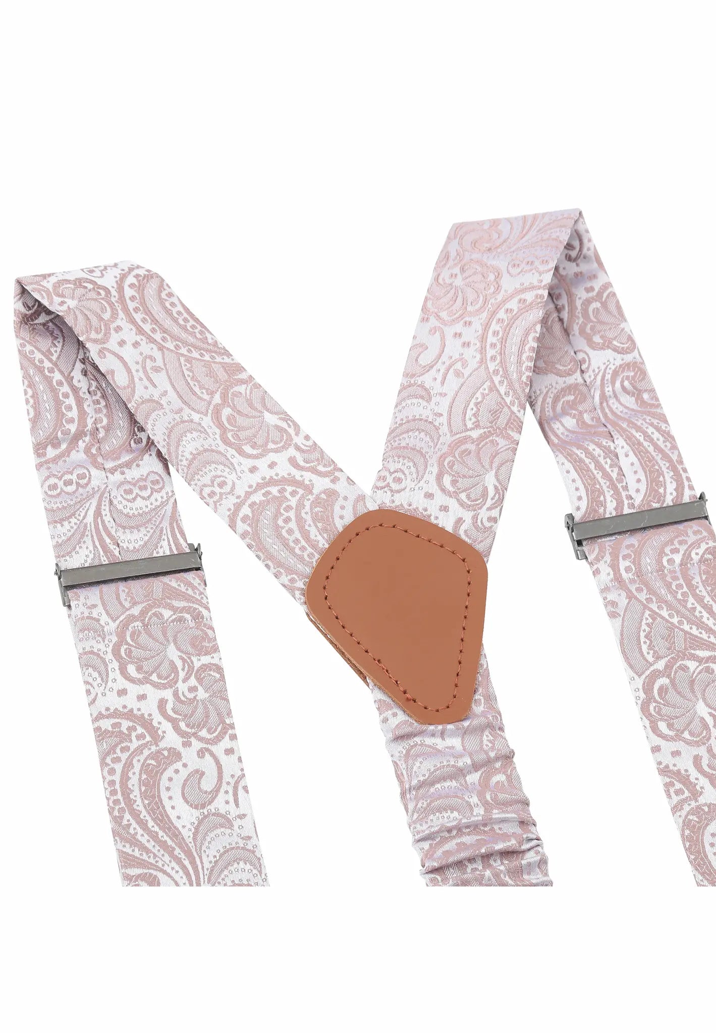 (Altrosa) Hosenträger Paisley Seide – Detailansicht Rindsleder Rückenteil