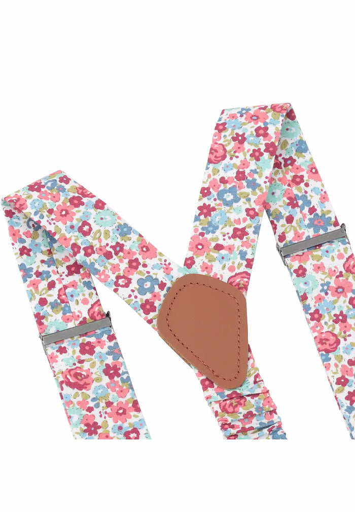 Hosenträger Set Herren mit Fliege & Einstecktuch aus Baumwolle - Blumenmuster