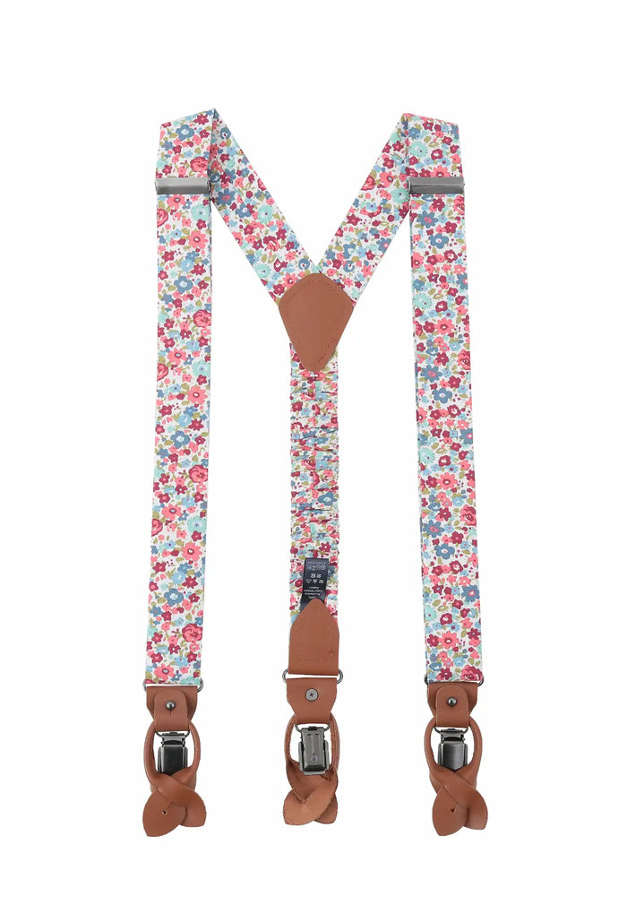 Hosenträger Set Herren mit Fliege & Einstecktuch aus Baumwolle - Blumenmuster
