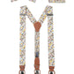 (Beige) Hosenträger Set Herren Blumenmuster Baumwolle – Gesamtansicht mit Fliege und Einstecktuch