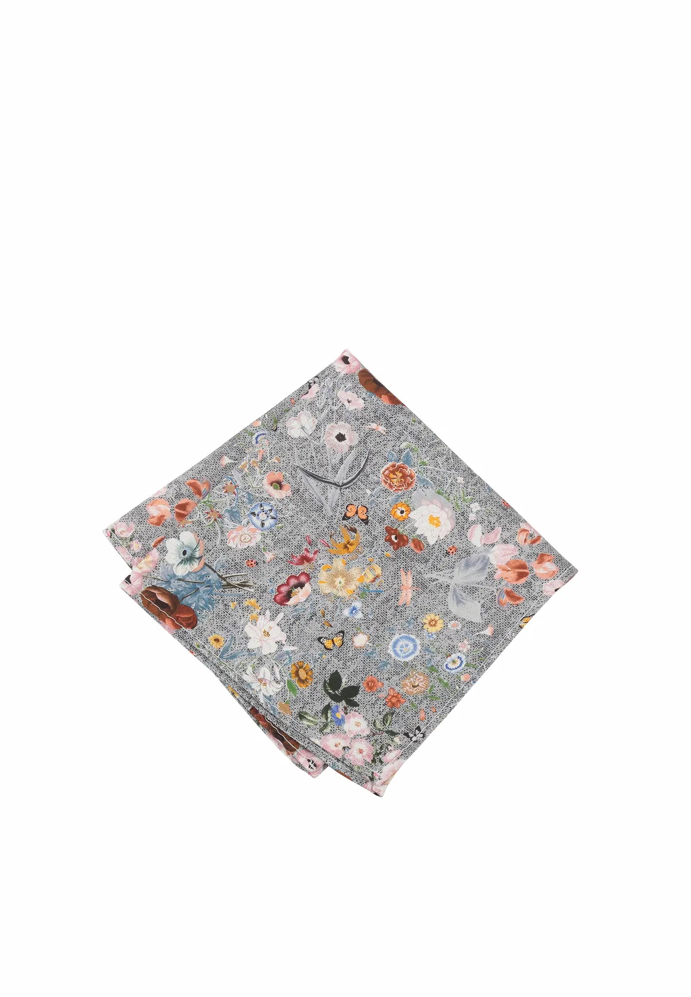 (Grau) Einstecktuch Herren Blumenmuster Seide – Pochette gefaltet