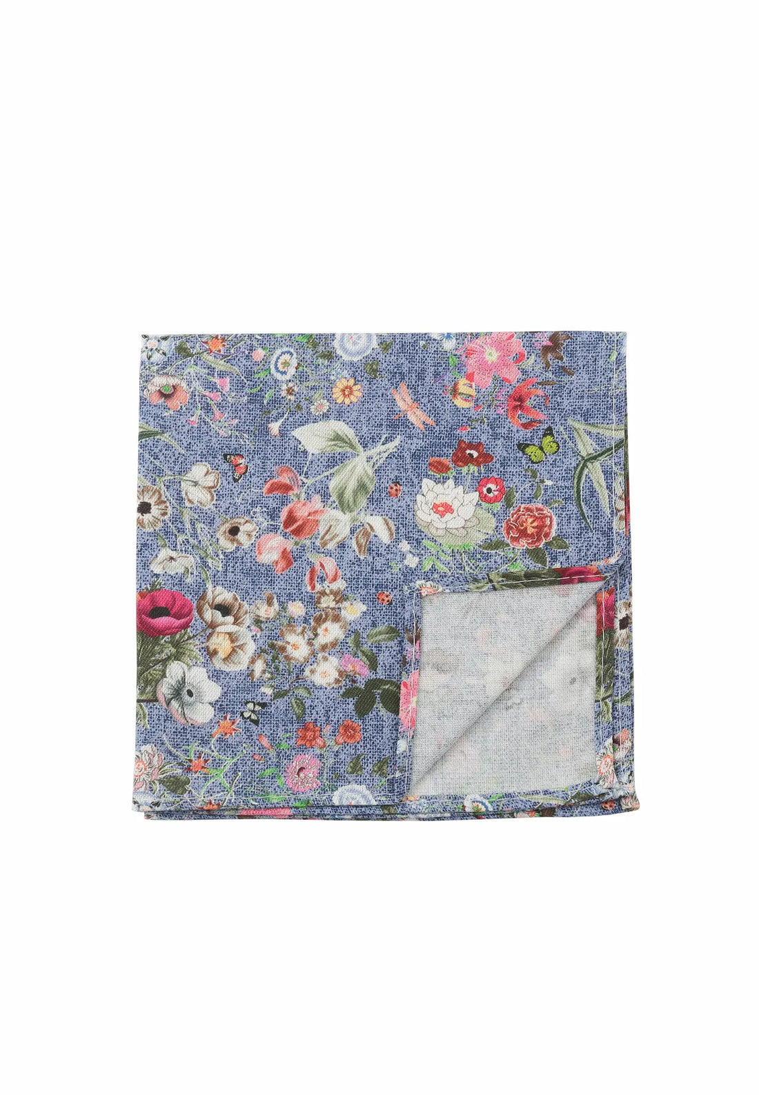 (Blau) Einstecktuch Blumenmuster Seide Baumwolle – Detailansicht Rückseite